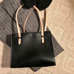 ANN TAYLOR LOFT Black Leather Purse w/Beige Straps